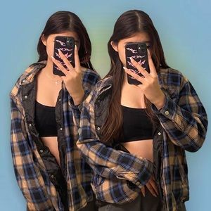 blue and orange plaid shacket